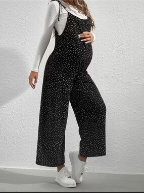 Maternity Black Polka Dot Wide-Leg Jumpsuit